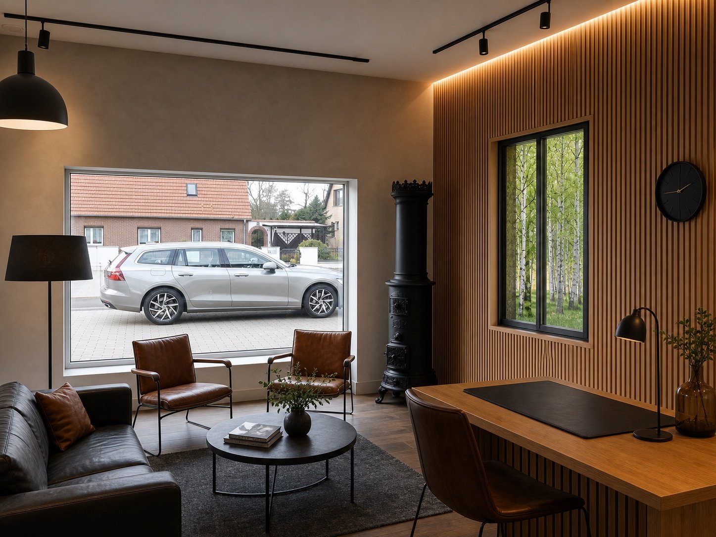 Modernisierter Verkaufsraum von Viking Motors mit Blick auf einen Volvo Kombi